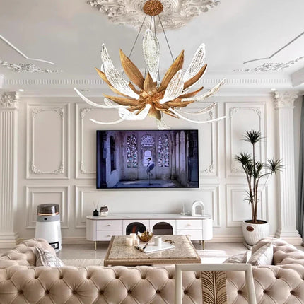 lustre led en cuivre et verre à intensité variable pour intérieur