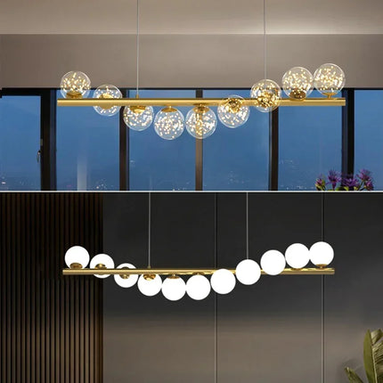 Lustre suspension nordique longue boule en verre doré pour bar — LZ4X9M