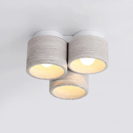 Plafonnier LED moderne 3 têtes effet pierre et grain de bois Wabi Sabi — LZ4X9P