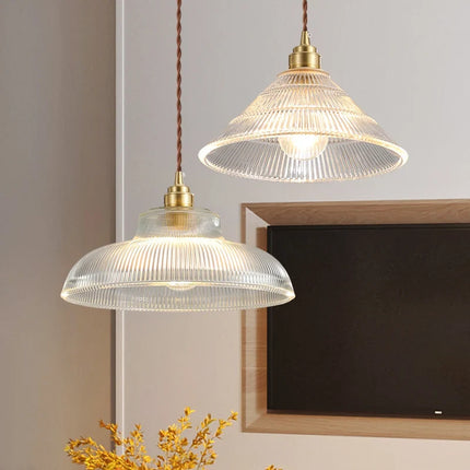 Suspension vintage en verre, bois de noyer et laiton — LZ4D7XQ