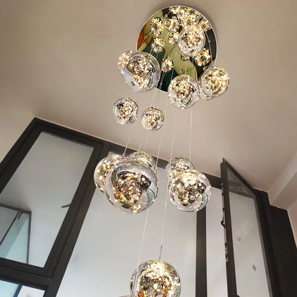 Lustre spirale moderne avec LED et boule de cristal — LZ4X9P