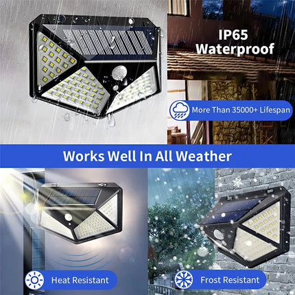 Applique murale solaire étanche 100 LED avec détecteur de mouvement — LZ4X9P2