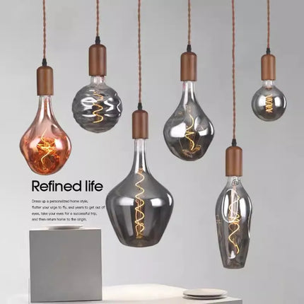 Lustre rétro en verre d'art avec bois massif pour intérieur — LZ4X9P