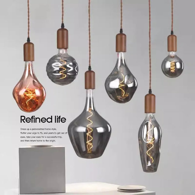 Lustre rétro en verre d'art avec bois massif pour intérieur — LZ4X9P