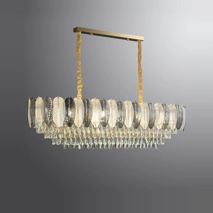 Lustre suspension LED art déco en cristal avec plumes blanches et grises — LZ4X9T2