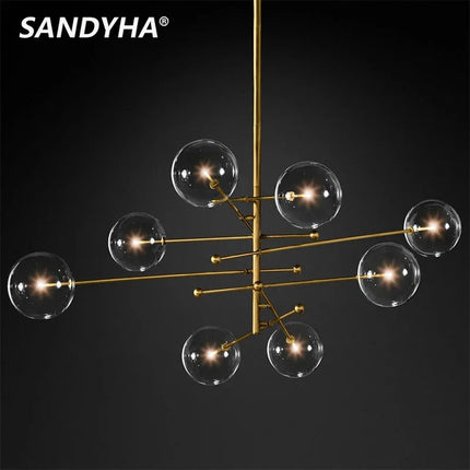 Suspension boule de verre LED design nordique noir et or pour salon — LZ4X9P2