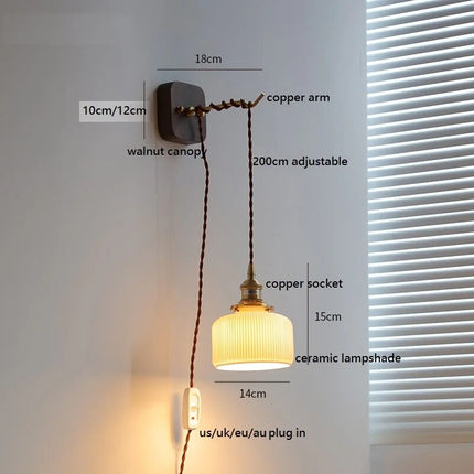 Applique murale LED moderne en noyer et cuivre avec prise — LZ4X9P