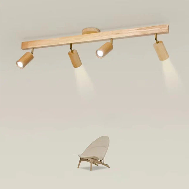 Plafonnier LED moderne en bois avec spot sur rail intégré — LZ4X9P2