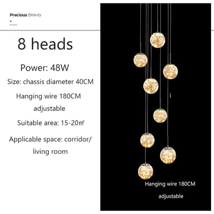 Lustre spirale moderne avec LED et boule de cristal — LZ4X9P