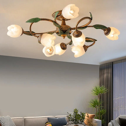 Plafonnier LED blanc motif fleur style campagne française pour salon et couloir — LZ3V9X1