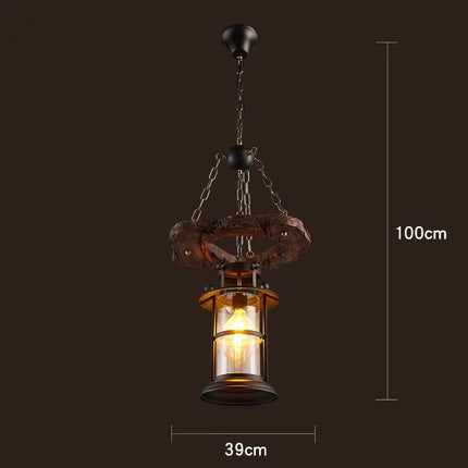 Lustre suspension rétro en bois style industriel pour café — LZ4D7Q9