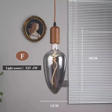 Lustre rétro en verre d'art avec bois massif pour intérieur — LZ4X9P