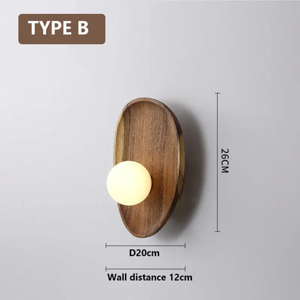 Applique murale en bois naturel avec abat-jour en verre vintage — LZ4X9P2Q