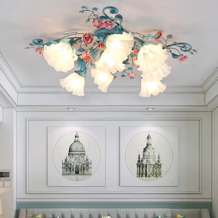 Plafonnier rétro en céramique décor fleurs et plantes lumineuses — LZ4X9Q7N