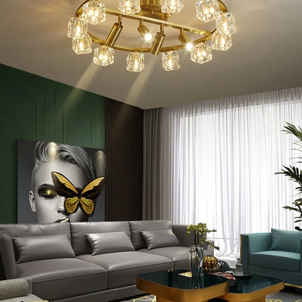 Plafonnier LED cube cristal design moderne cuivre et noir argenté — LZ4X9J2