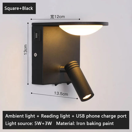 Applique murale rotative avec éclairage nocturne et port USB intégré — LZ4X9T2