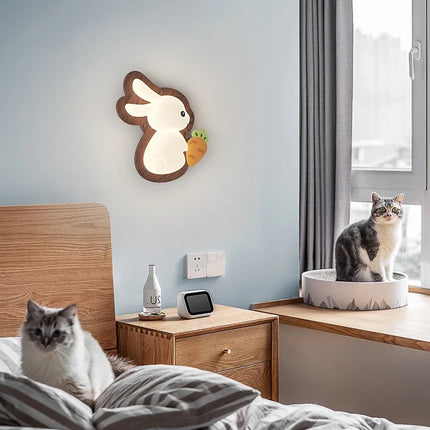Lampe de chevet japonaise wabi-sabi avec base en bois et motif lapin — LZ4X9P2