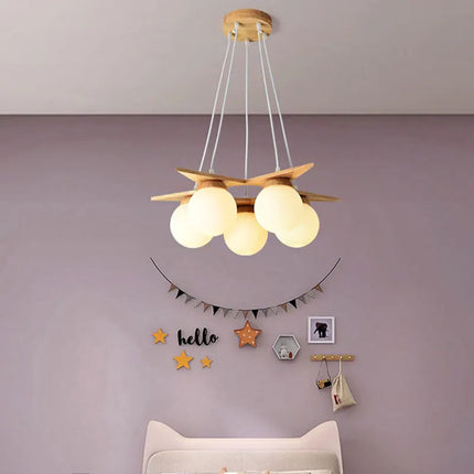 Lustre nordique en bois avec globe en verre blanc — LZ4T9X