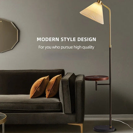 Lampadaire moderne en marbre avec étagère dorée et LED intégrée — LZ4X9P2