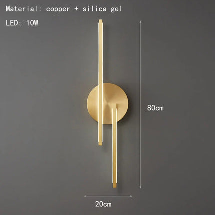 applique murale led minimaliste en laiton et cuivre