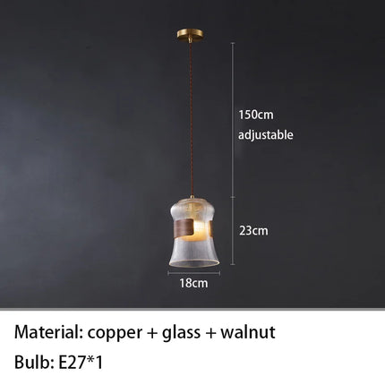 Suspension moderne en verre avec accents bois et cuivre — LZ4X9T2