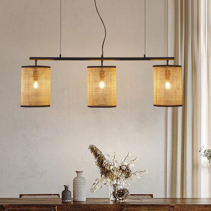 Lustre suspension rétro en rotin pour éclairage intérieur — LZ7XQ2