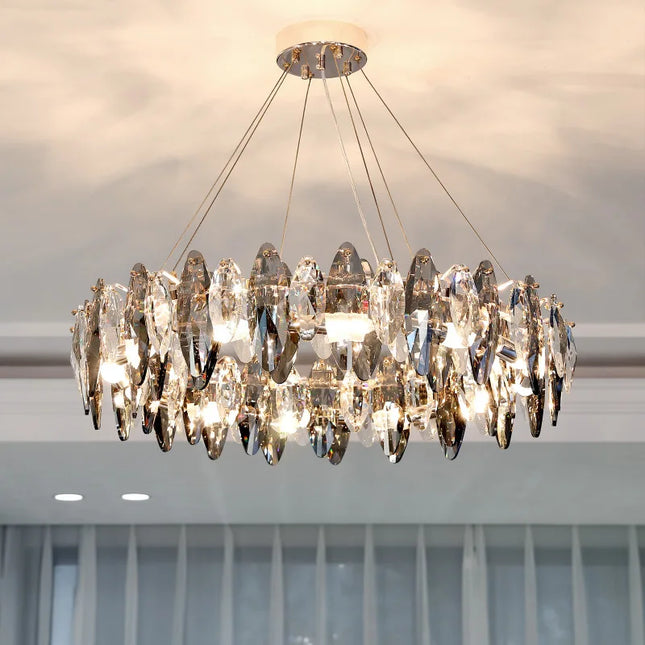 Lustre moderne en cristal avec LED et suspensions rondes — LZ4X9M