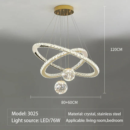 Lustre LED moderne anneau étoile en cristal doré et verre — LZ4X9T
