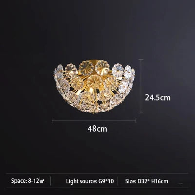 Lustre suspension cuivre orné de cristaux en forme de pissenlit rond — LZ4QJ7