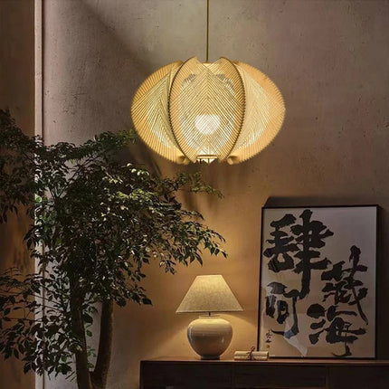 Lustre suspension bois et corde chanvre style rétro pour restaurant et bar E27 — LZ4X9P2