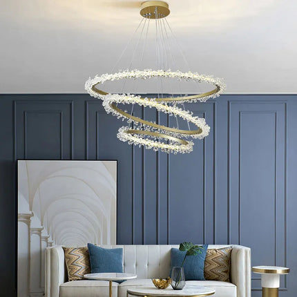 Lustre en cristal de luxe avec anneau doré lumineux et élégant — LZ4X9P