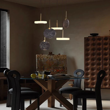Plafonnier suspension moderne en marbre et bois élégant — LZ4X9T2