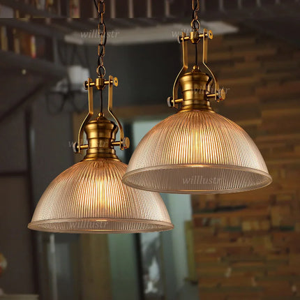 Suspension vintage en verre nervuré pour café, salon et salle à manger — LZ4G7XQ