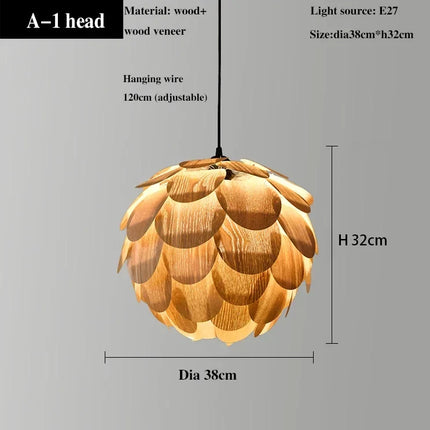 Lustre suspension ananas en placage de bois pour hôtels et restaurants — LZ4X9T