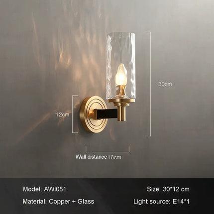 Applique murale rétro en cuivre avec verre ondulé décoratif — LZ4T9XQ