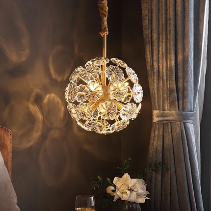 Lustre rond en cuivre avec cristal motif pissenlit pour décoration — LZ4G7Q9