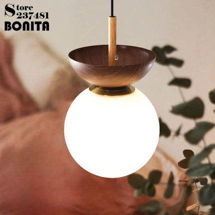 Suspension ronde en verre avec bois de noyer japonais — LZ4X9T2