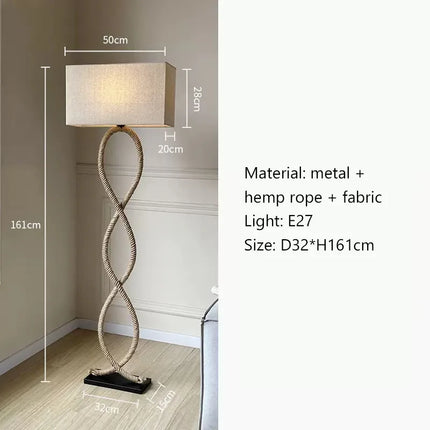 Nordique rétro Wabi Sabi chanvre corde tissu abat-jour lampadaire Led salon décor à la maison chambre canapé coin chevet lampe sur pied