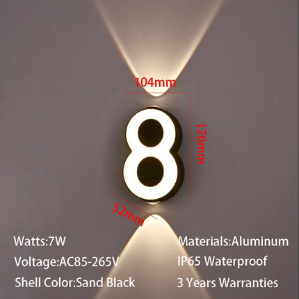 Applique murale LED étanche IP65 pour numéro, style moderne minimaliste en aluminium — LZ4X9Q2