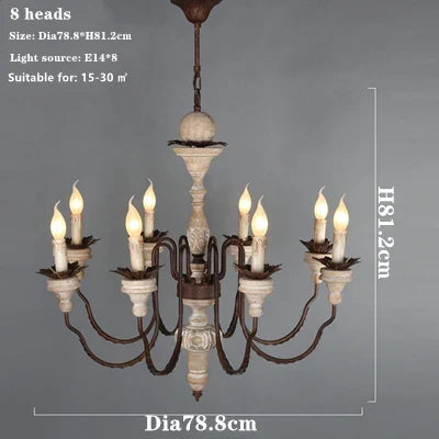 Lustre suspension rétro artisanal en bois massif décoratif — LZ4X9M