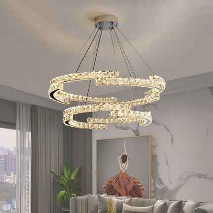 Lustre nordique en cristal et acier inoxydable avec LED miroir — LZ4X9M