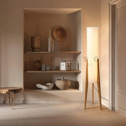 Lampadaire japonais en bois massif style rétro wabi-sabi — LZ4X9T2