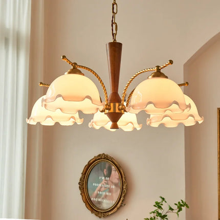Lustre vintage en bois massif style médiéval japonais rétro — LZ4X9P2