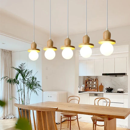 Lustre suspension en bois massif à trois têtes style nordique — LZ4N7Q2