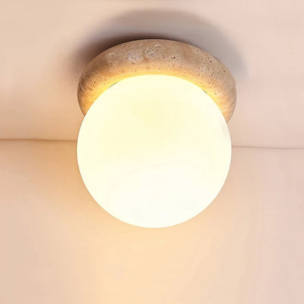 Plafonnier LED style wabi sabi en travertin, déco industrielle japonaise — LZ4X9P