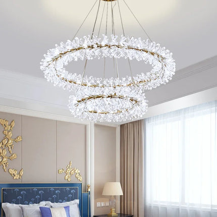 Lustre suspension moderne en cristal à anneaux LED pour salon 60-100 cm — LZ4F9T2