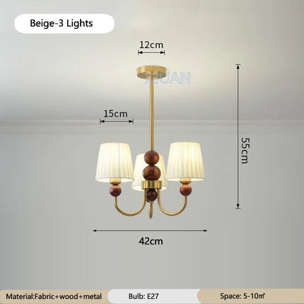 Lustre vintage américain en tissu plissé et bois style wabi-sabi — LZ4P9XJ