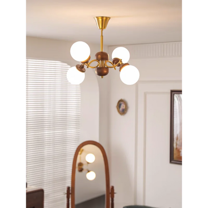 Lustre rétro américain en bois et verre forme haricot magique — LZ4X9T