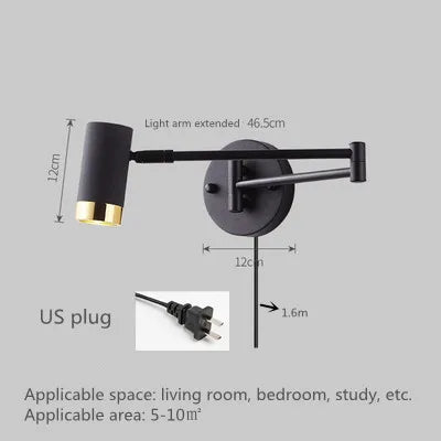 Applique murale LED à bras télescopique pivotant avec interrupteur pour éclairage intérieur — LZ4X9P