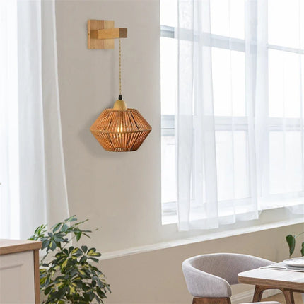 Lampe de chevet rétro en rotin rétractable pour décoration intérieure — LZ4P9XQ